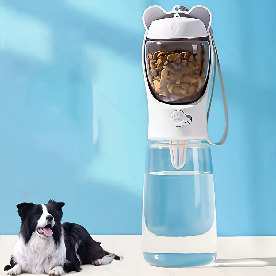 Portable Pet Water Bottle with dry food container- Leak Proof Design, With Carrying Strap, PP Material, Suitable For Outdoor Adventures,