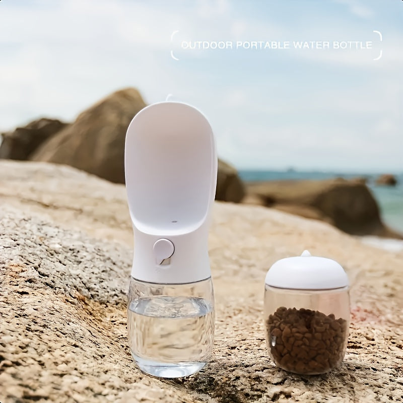Portable Pet Water Bottle with dry food container- Leak Proof Design, With Carrying Strap, PP Material, Suitable For Outdoor Adventures,