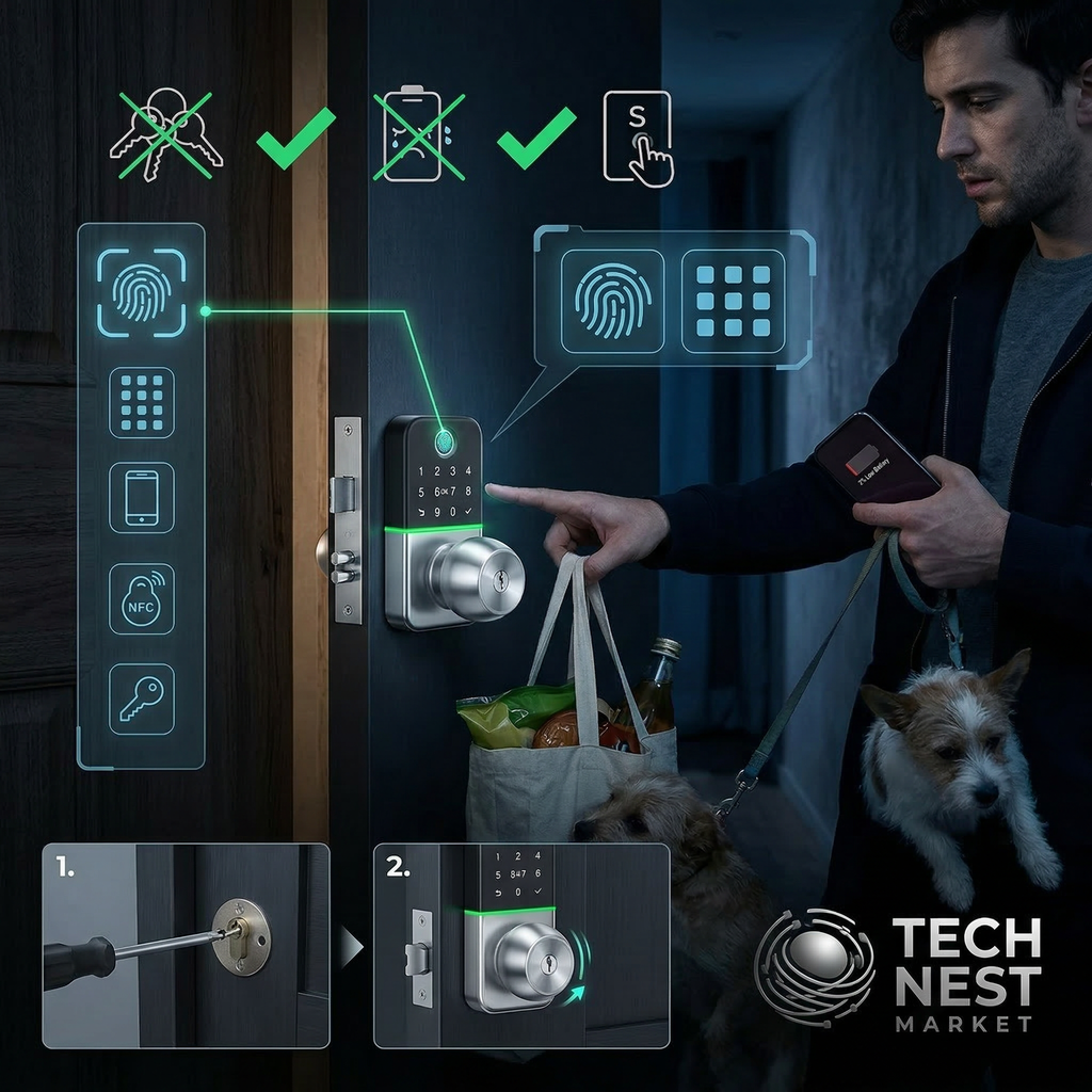 Smart Door Lock with Fingerprint, Keypad & Remote Access - Easy Install, 5 Unlock Methods