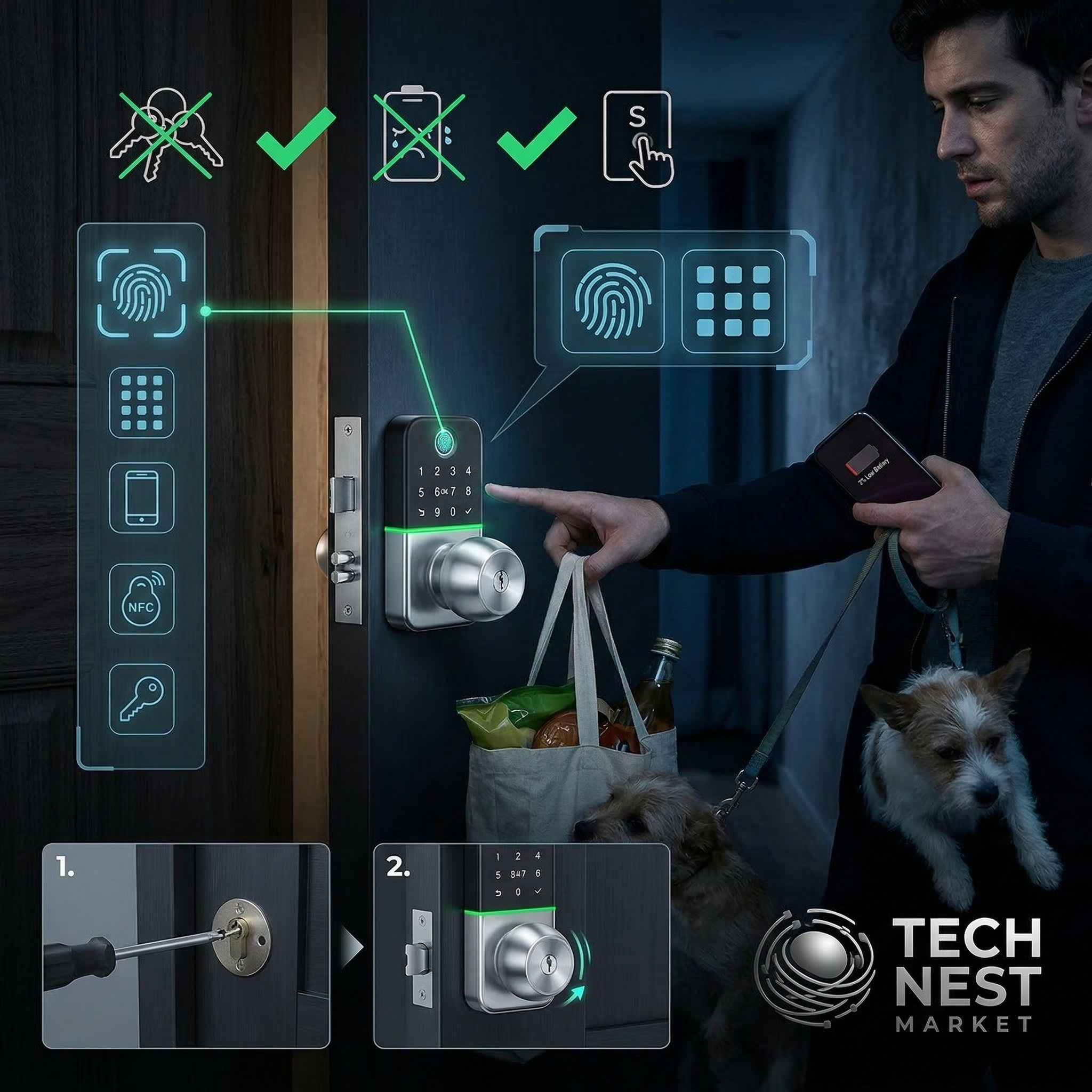 Smart Door Lock with Fingerprint, Keypad & Remote Access - Easy Install, 5 Unlock Methods