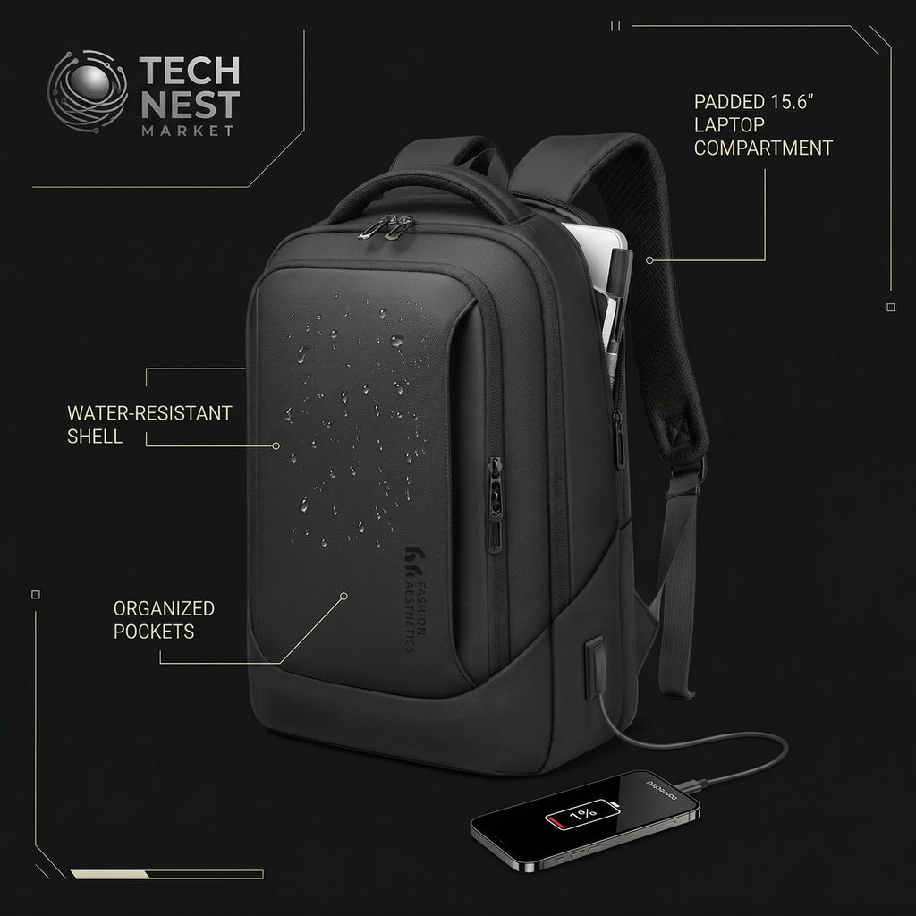 Laptop Backpack with USB Charging Port WaterResistant for 15.6 Inch Computer Bag Durable HighTech Daypack Casual Backpac