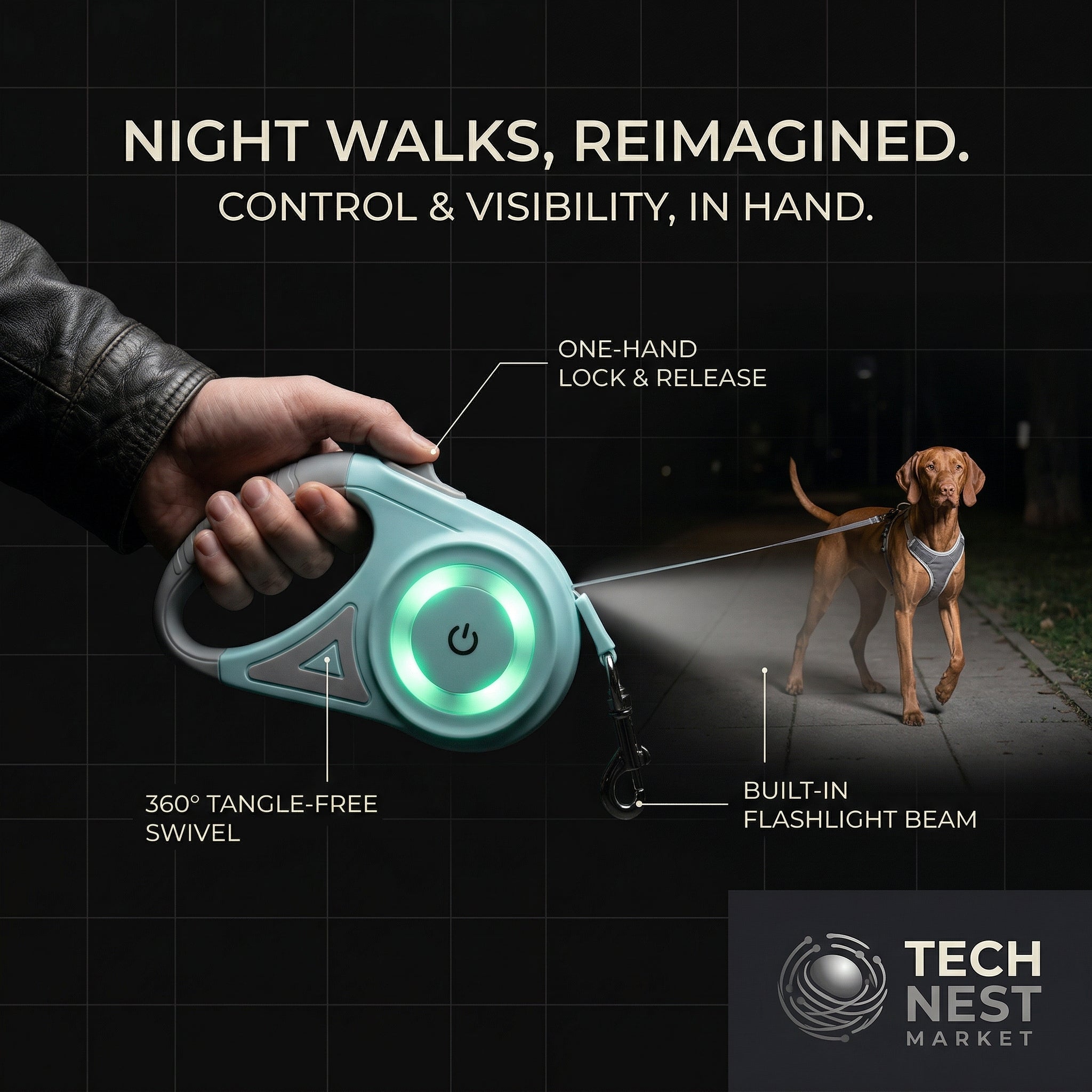 5M Automatic Retractable Dog Leash with Led Flashlight