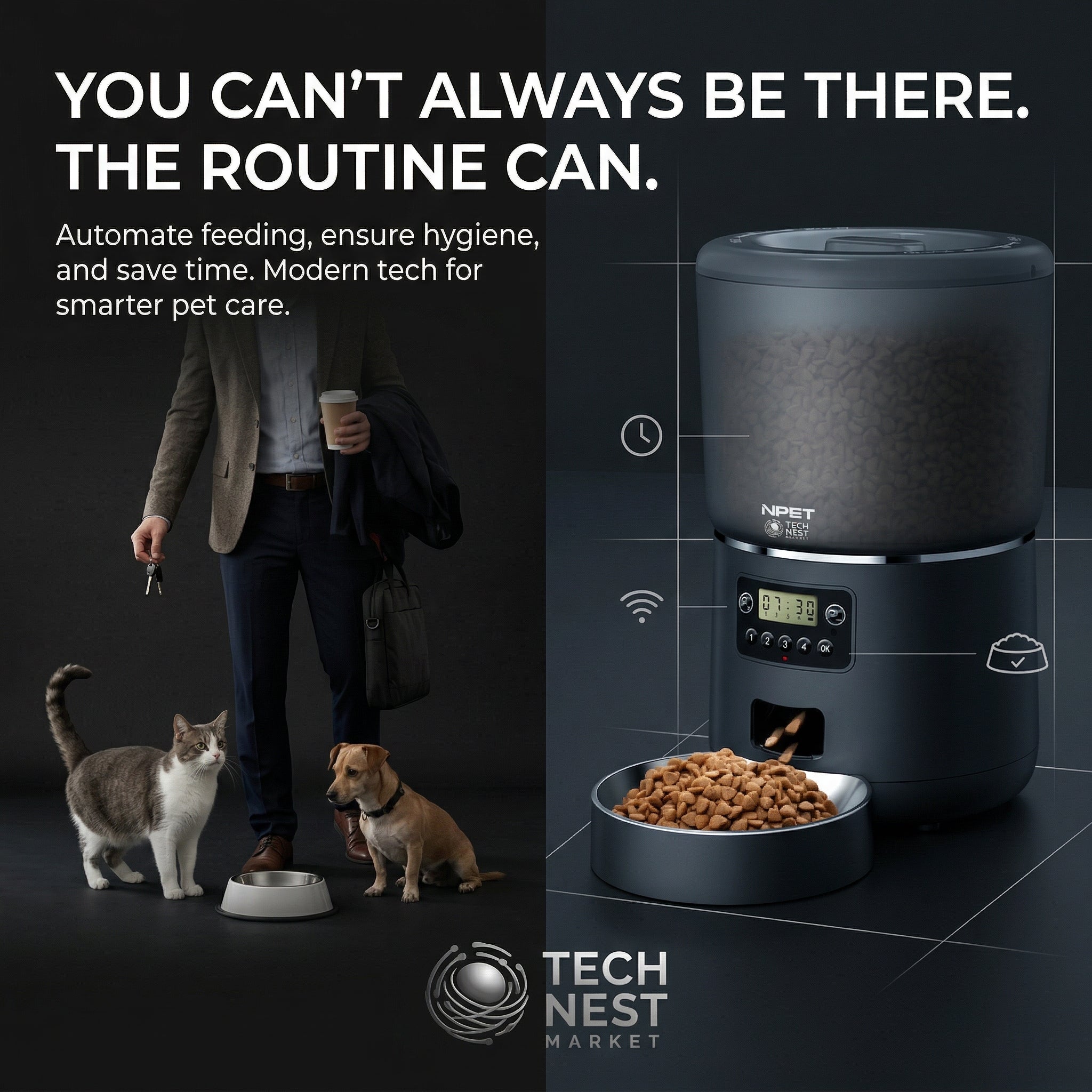 Automatic Smart Pet Feeder for cats dogs.  Customize healthy dry food.