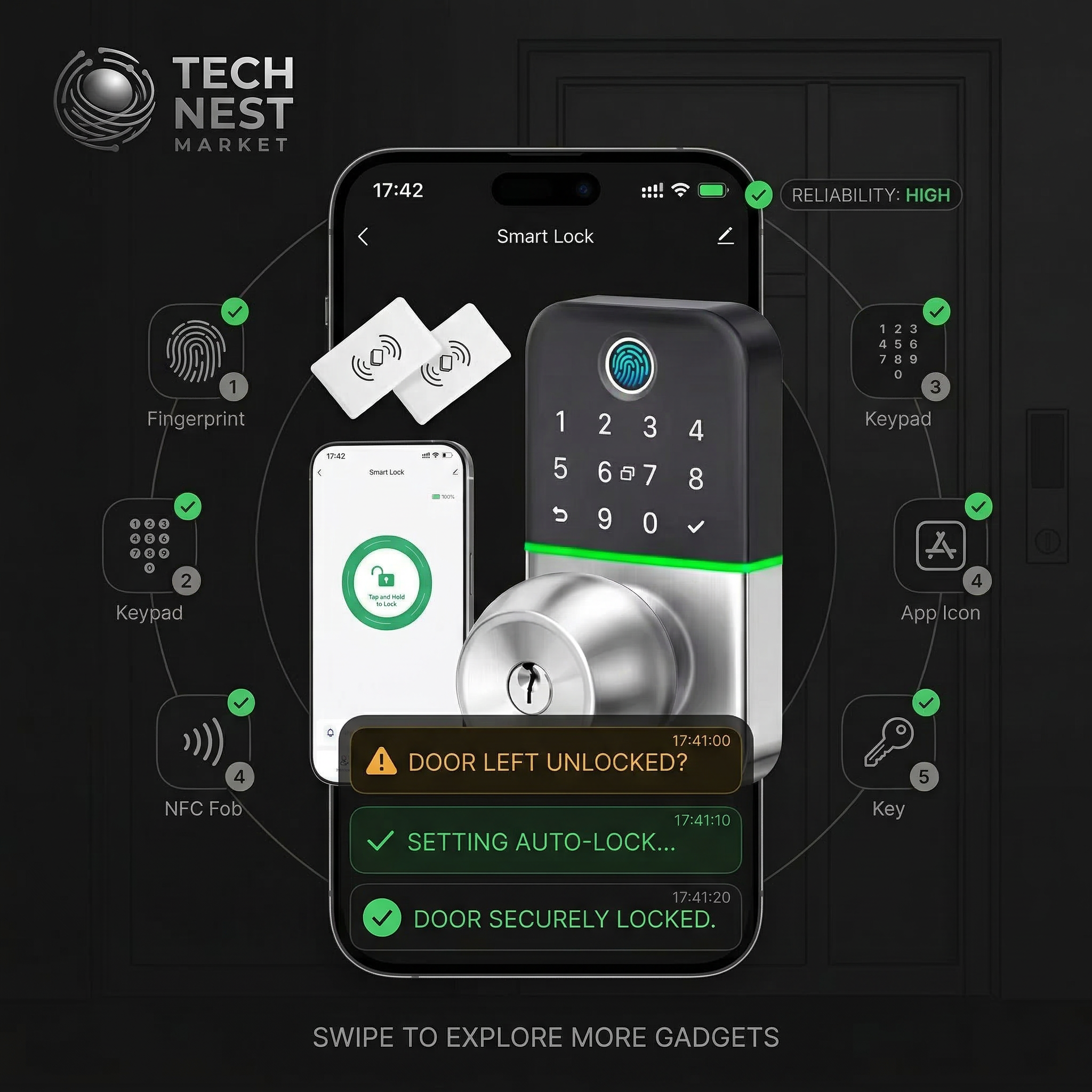 Smart Door Lock with Fingerprint, Keypad & Remote Access - Easy Install, 5 Unlock Methods