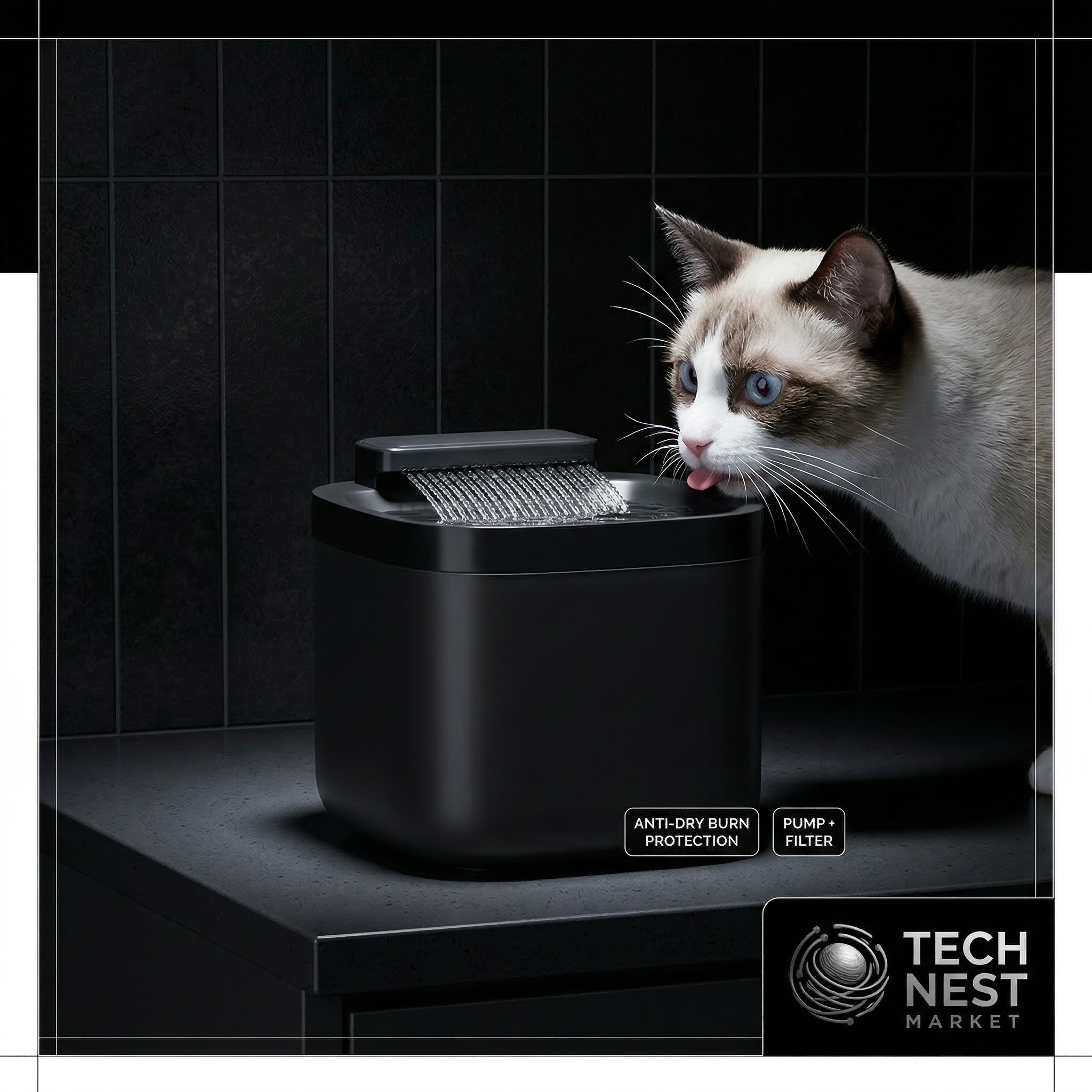 3L Pet Water Fountain with Pump & Filter Anti-Dry Burning