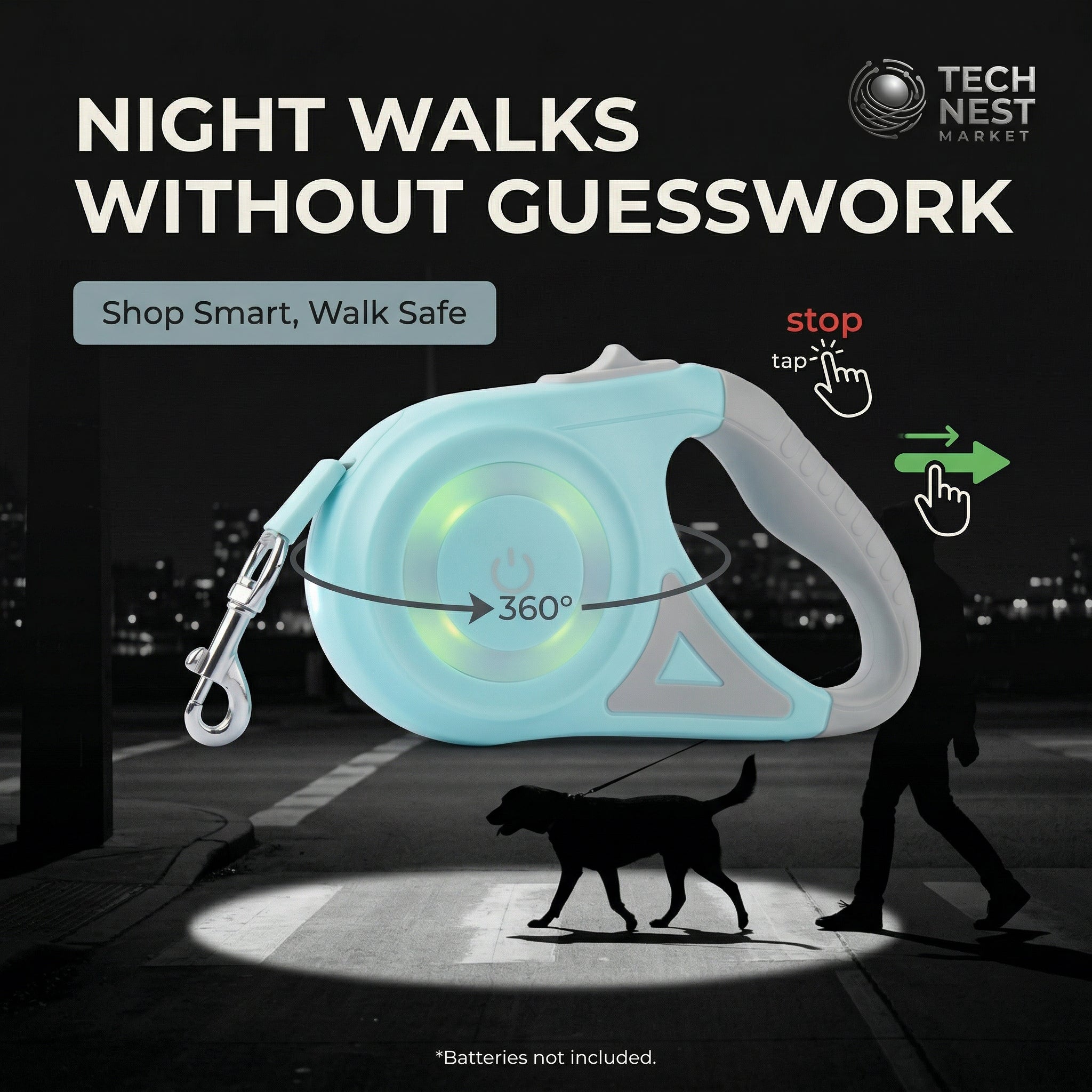 5M Automatic Retractable Dog Leash with Led Flashlight