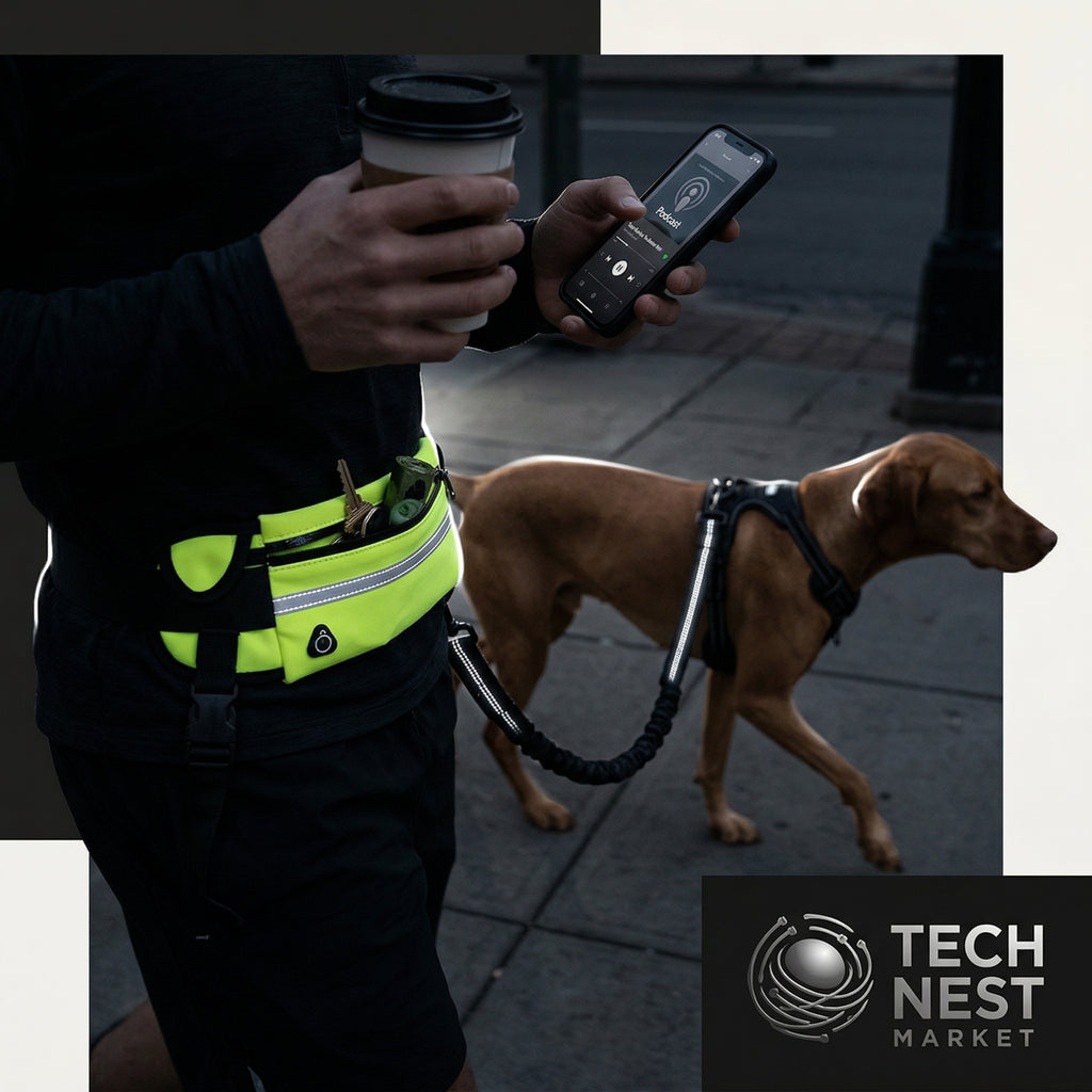 Hands Free Dog Leash for Running Walking Reflective Leash with Waist Elastic Belt Bag Retractable