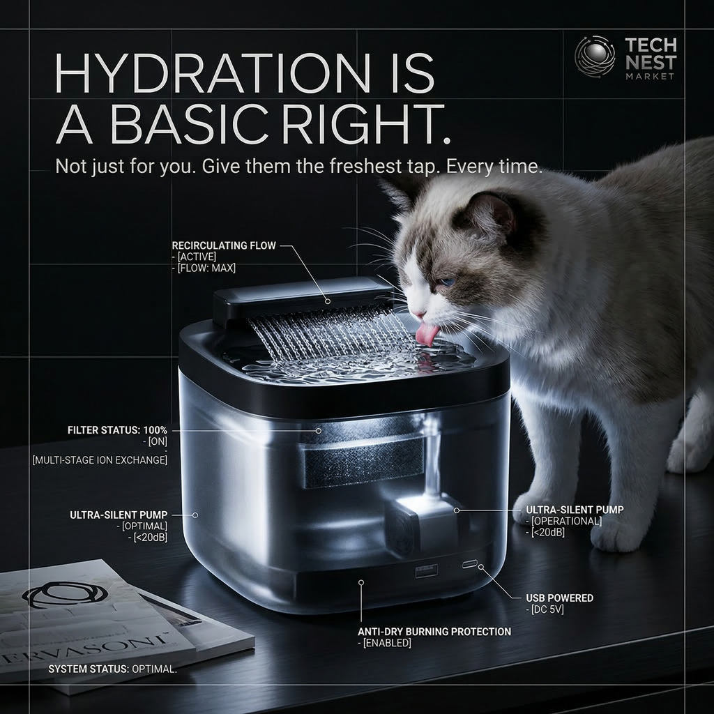 3L Pet Water Fountain with Pump & Filter Anti-Dry Burning