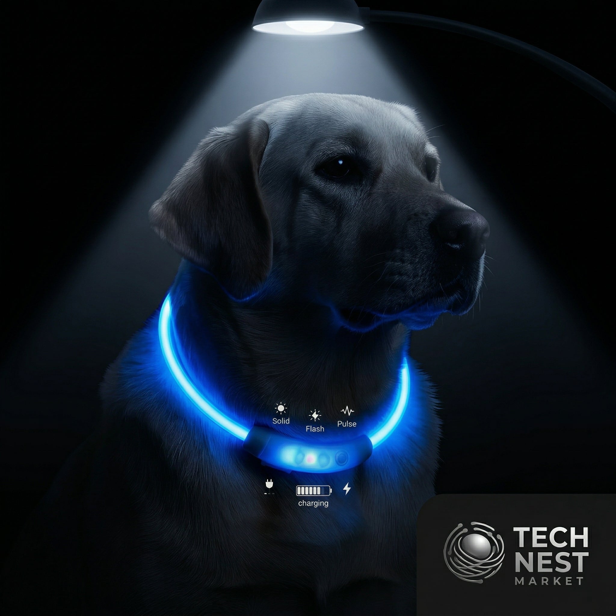Safe Reflective LED Pet Collar, Glowing for Night Walkig.