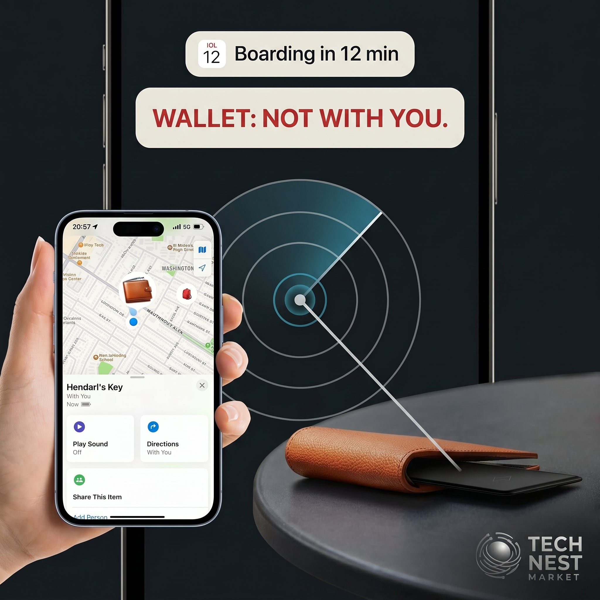 Wallet Smart Tracker Card, works with Apple Find My App.