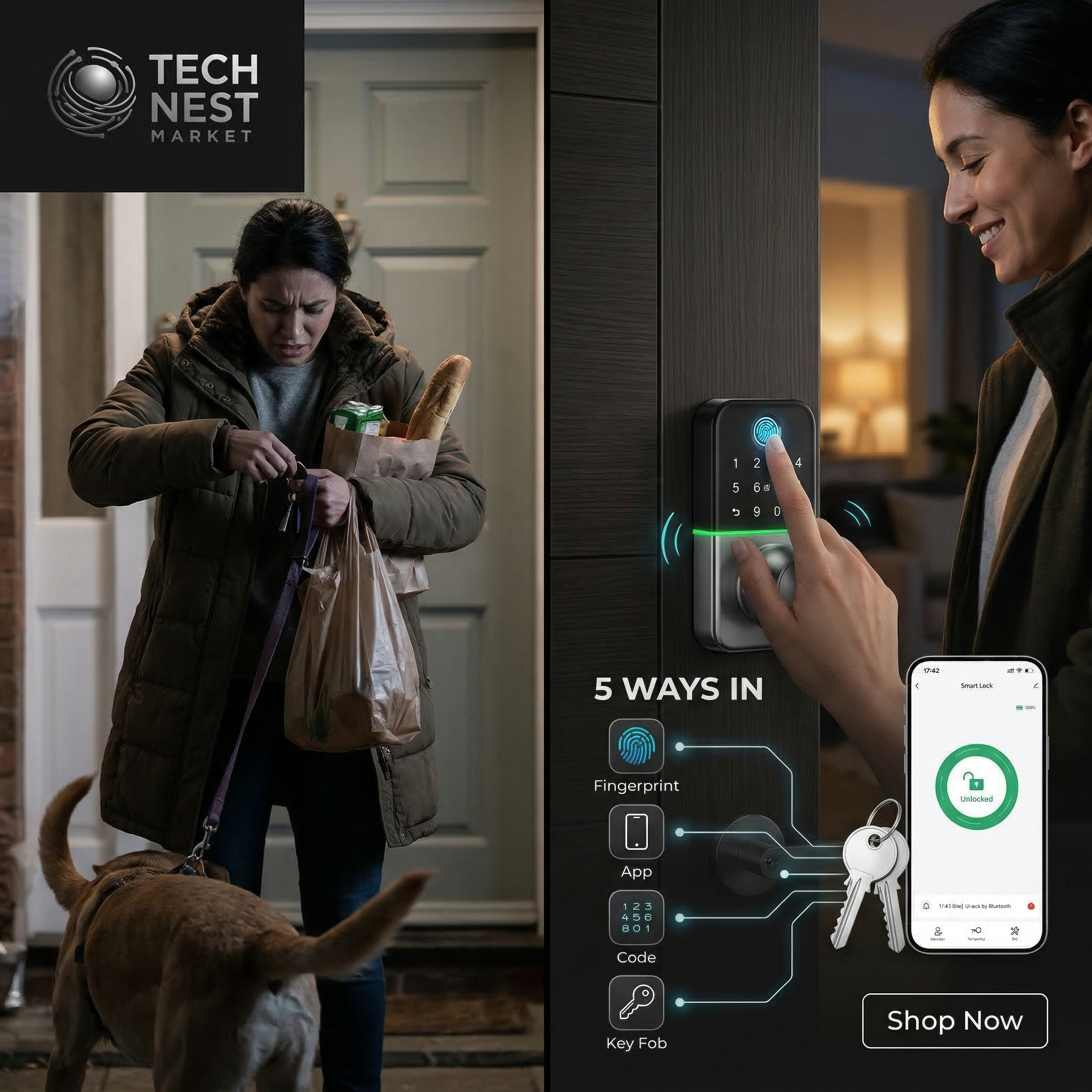 Smart Door Lock with Fingerprint, Keypad & Remote Access - Easy Install, 5 Unlock Methods