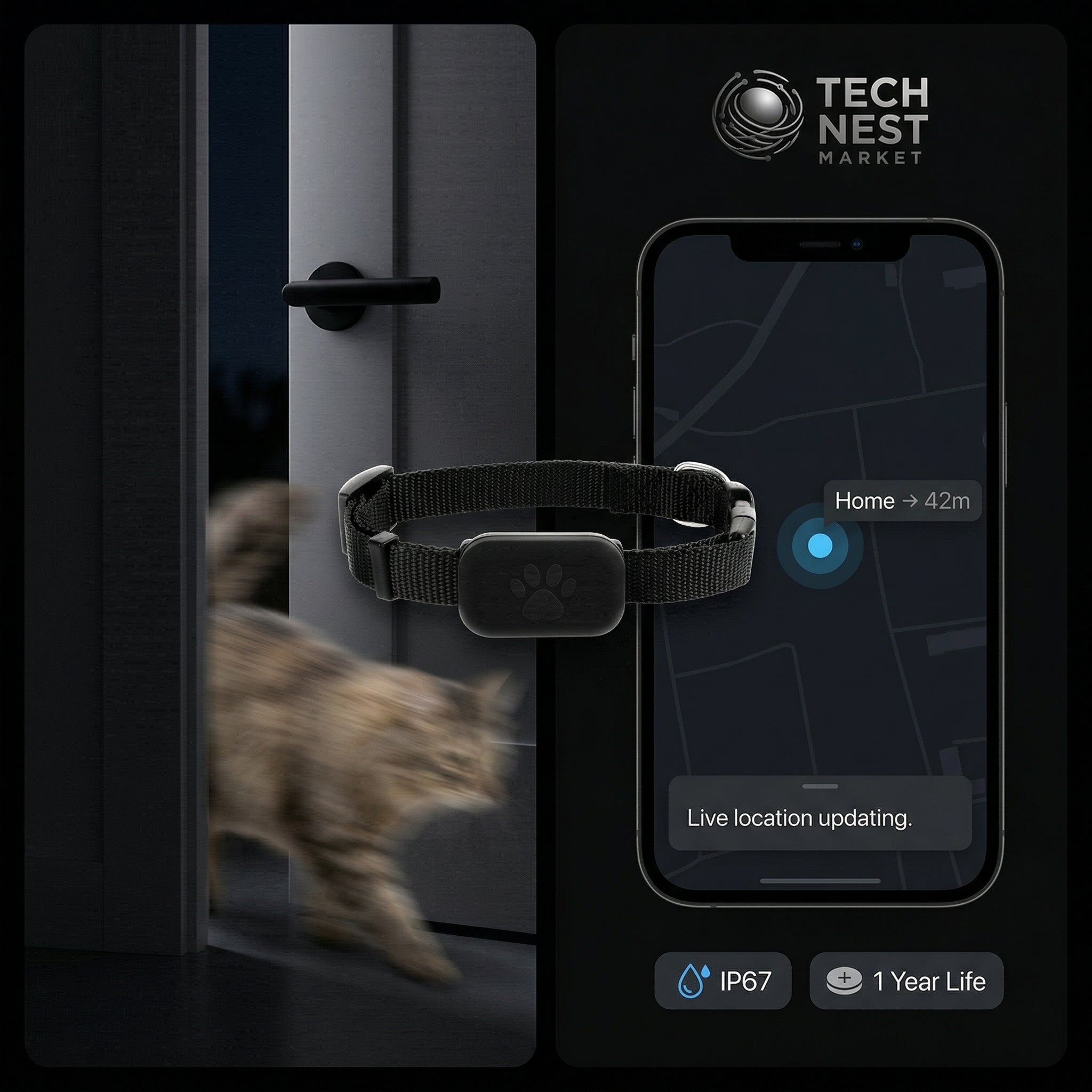 Pet GPS Tracker with Adjustable Collar for Dogs & Cats