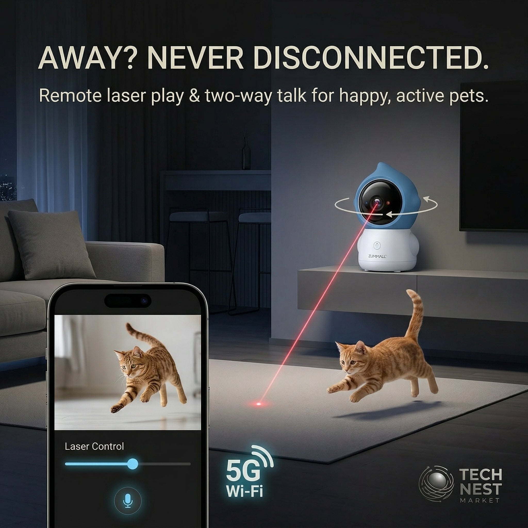 5GWiFi  Pet Camera with Laser light for Pets -  Full-Room View, 2-Way Audio