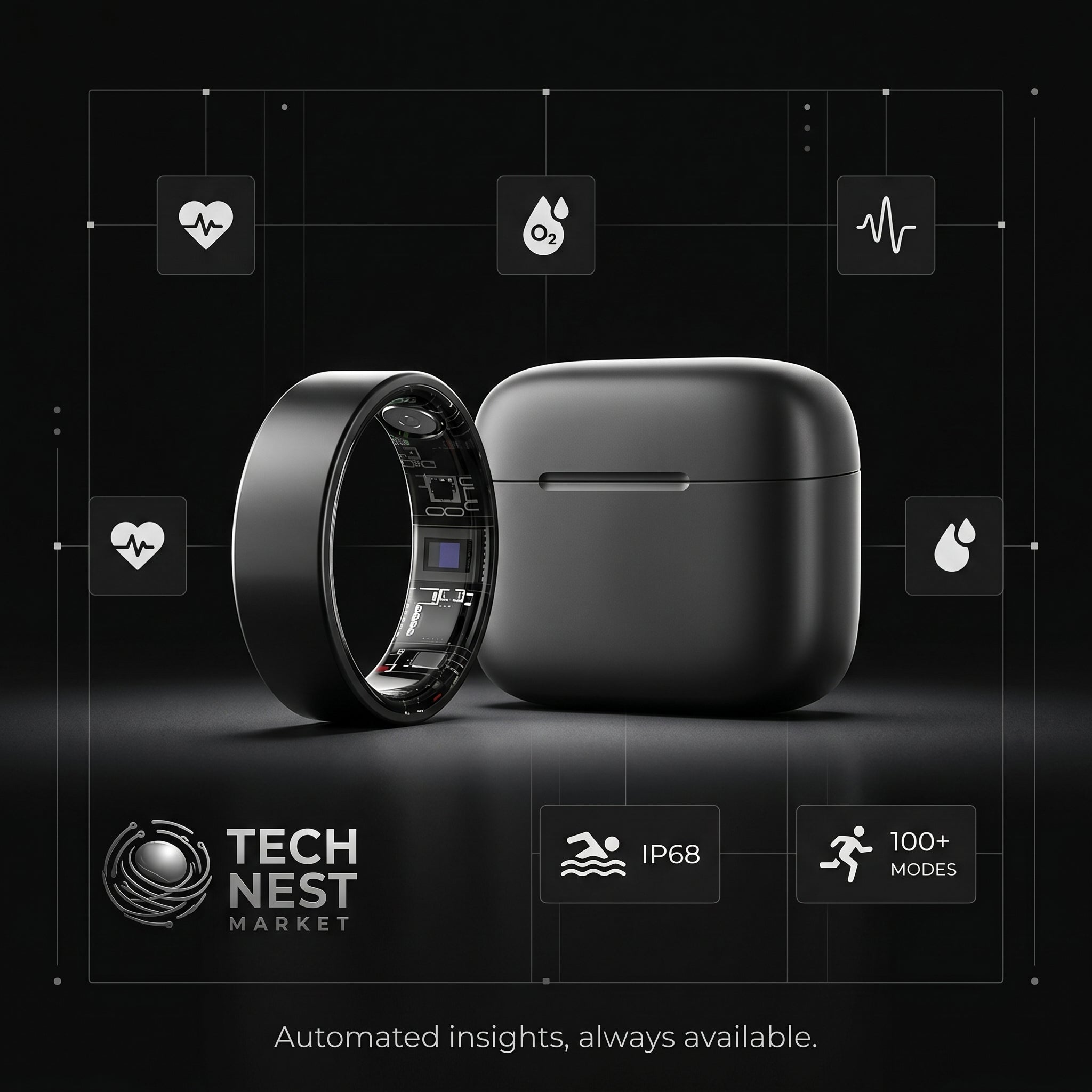 Smart Ring with Charging Case, for Men and Woman, Waterproof,  for Android / IOS.