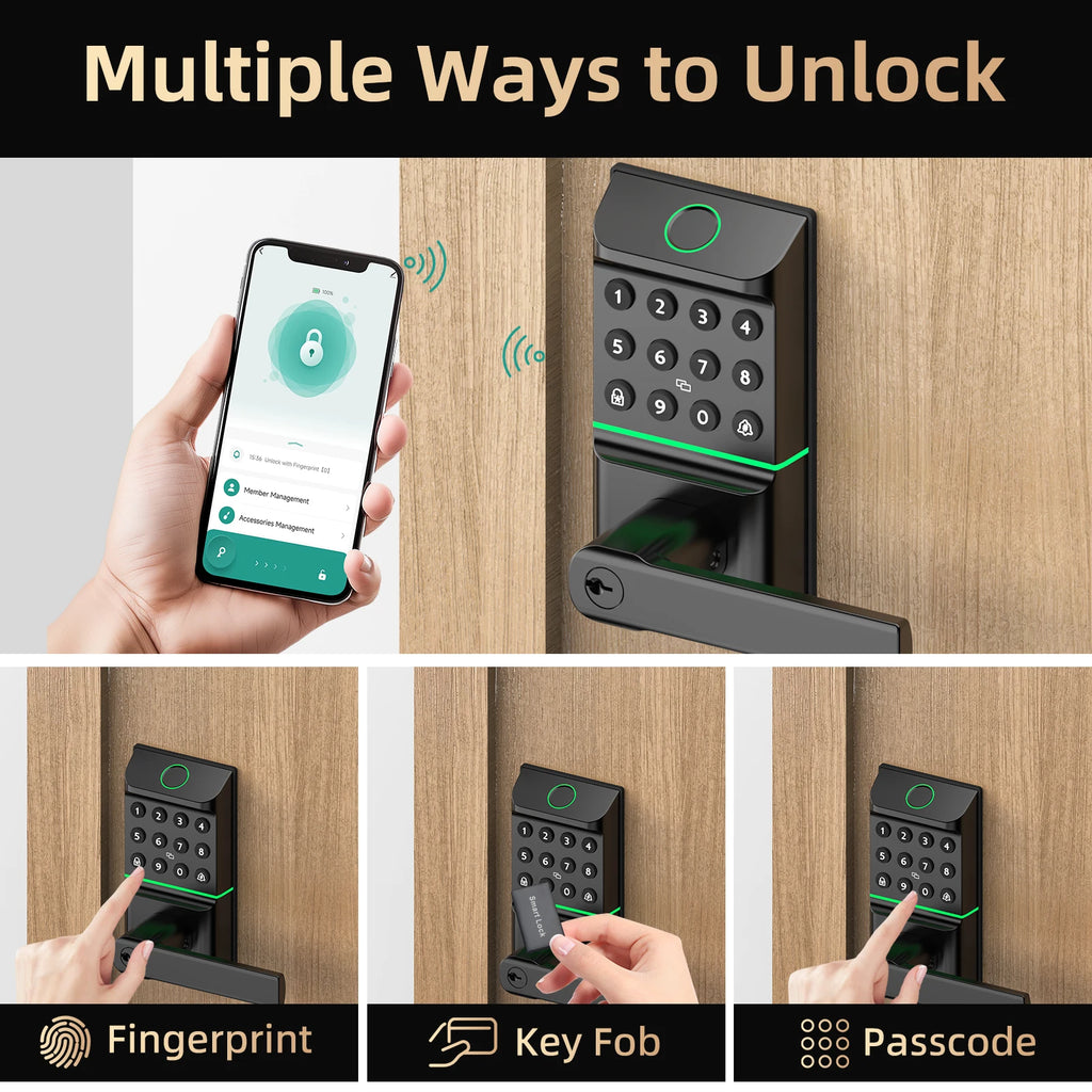 Smart Door Lock with Fingerprint,  App Control, Passcode Unlock, Touchscreen Keypad with handle