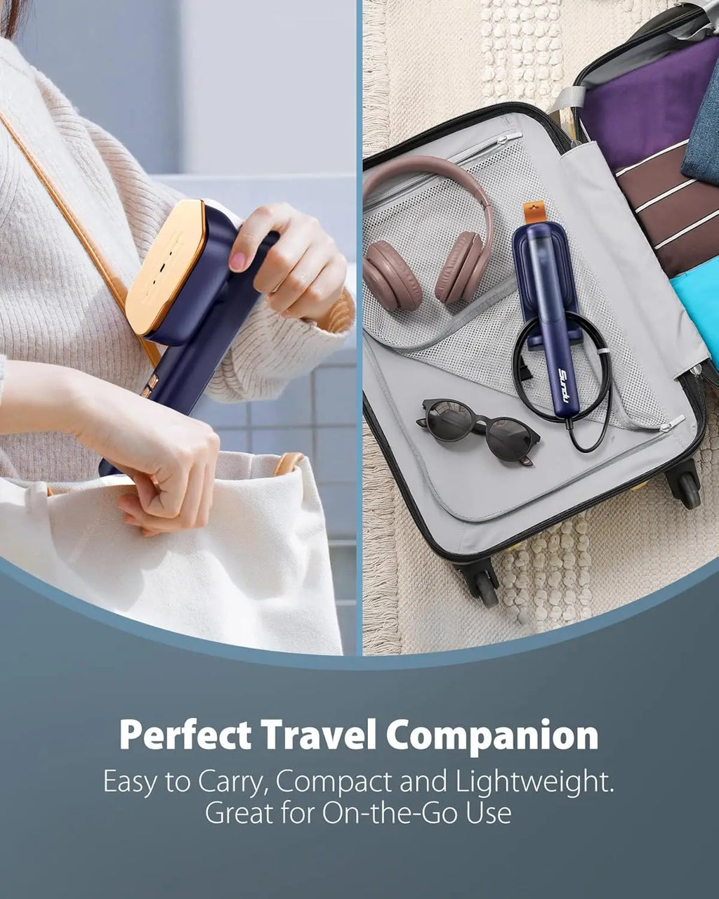 Steamer Iron for Clothes, Portable 2 In 1 Travel Handheld Garment Steamer,20 Minutes of Continuous Steam,100ml Water Tank