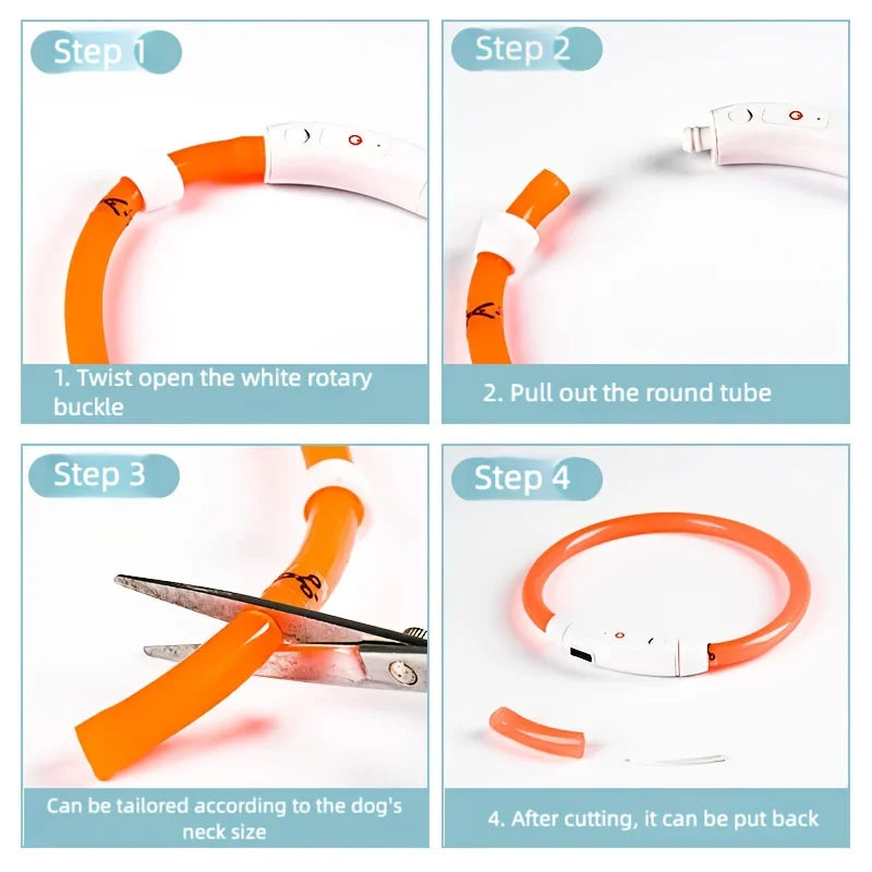 Safe Reflective LED Pet Collar, Glowing for Night Walkig.