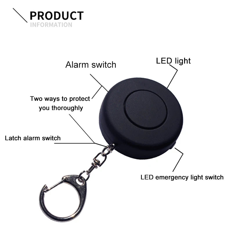 Portable Self-Defense Alert Siren Keychain With LED light.