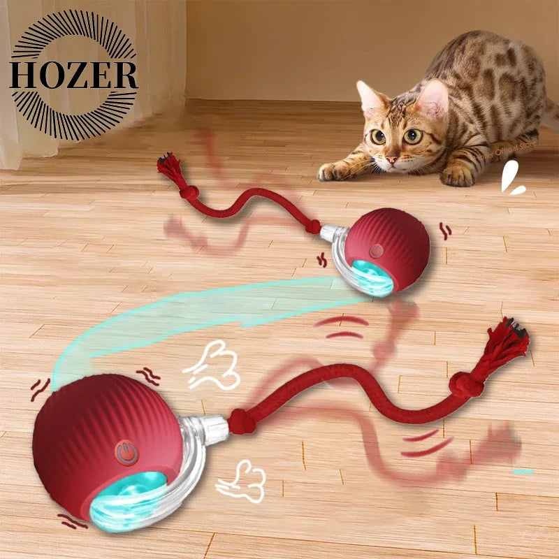 2Pcs Cat Interactive Ball Toy Automatic Rolling Ball Faux Tail Rechargeable Smart