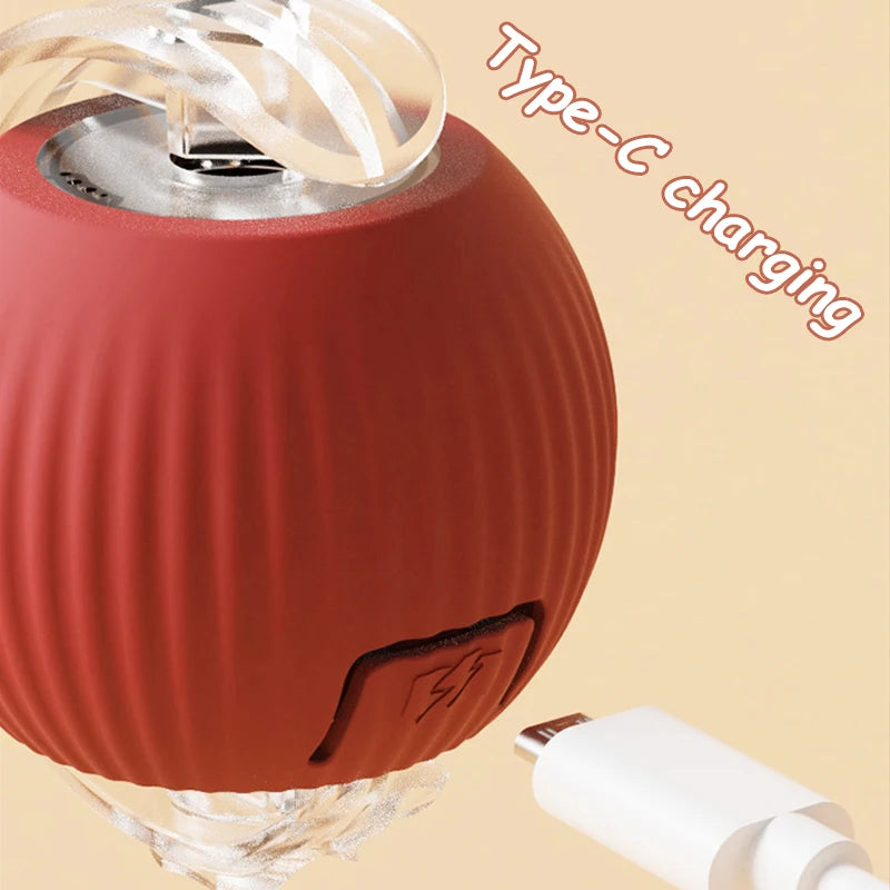 2Pcs Cat Interactive Ball Toy Automatic Rolling Ball Faux Tail Rechargeable Smart