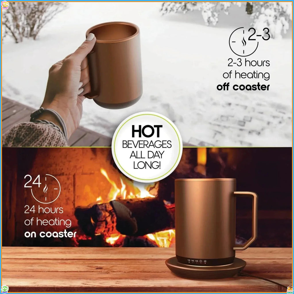 Stainless Steel Self-Heating Coffee Mug with Lid, 12oz