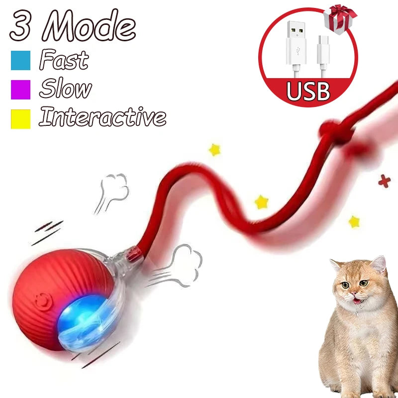2Pcs Cat Interactive Ball Toy Automatic Rolling Ball Faux Tail Rechargeable Smart