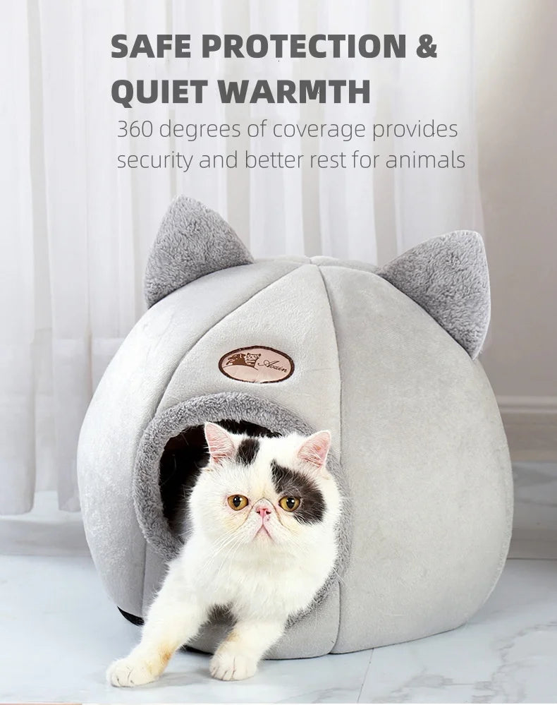Cat bed with cat ears for small medium large cats- Keep warm in winter - Comfortable and soft Machine washable