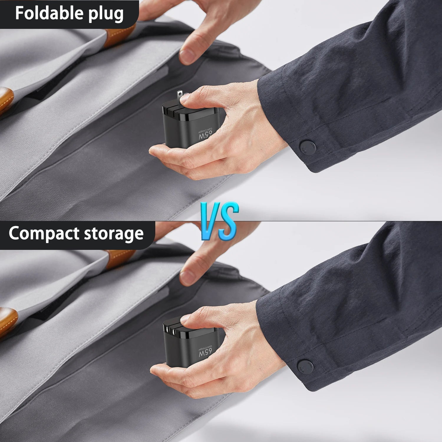 Quick Charging Block with Retractable Cable,  for IOS / Android, foldable plug