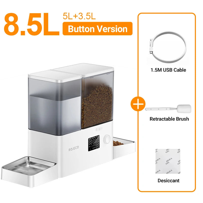 2 In1 Automatic Pet Feeder & Gravity Water Fountain 8.5L Button Version Auto Cat Kibble Dispenser with Water Refill Drinker