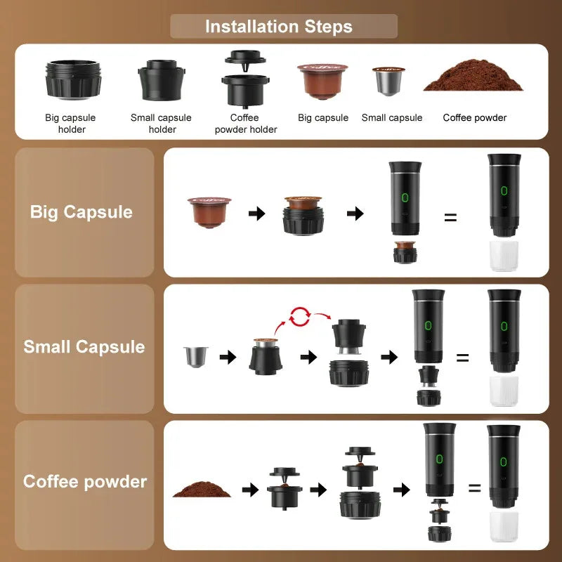Portable Wireless Espresso Coffee Machine Autoheating.
