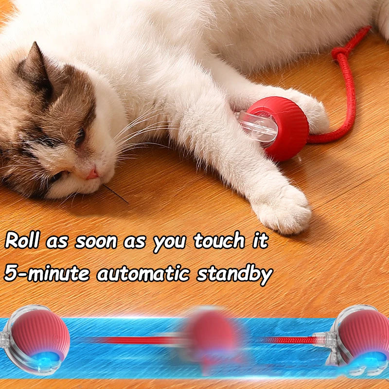2Pcs Cat Interactive Ball Toy Automatic Rolling Ball Faux Tail Rechargeable Smart