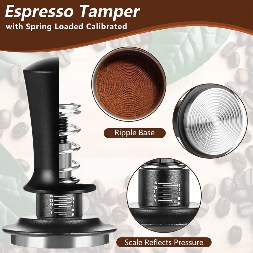7-Piece Espresso Accessories Kit with 51mm Tamper, WDT Tool, Tamping Station, Dosing Funnel, Brush, Puck Screen