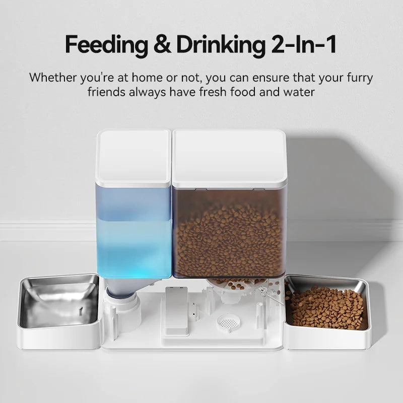 2 In1 Automatic Pet Feeder & Gravity Water Fountain 8.5L Button Version Auto Cat Kibble Dispenser with Water Refill Drinker
