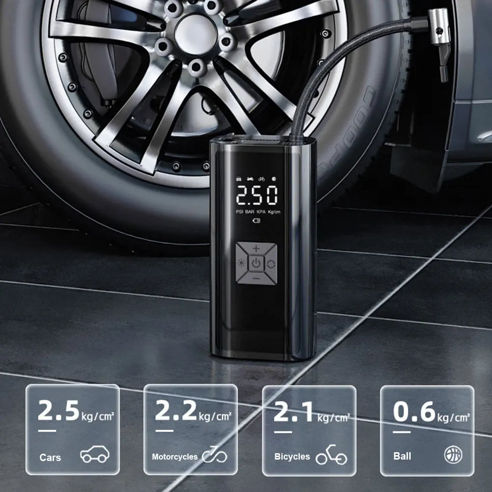 Portable Air Pump, LED Display, Wireless for Vehicle, Motorcycle,  Balls