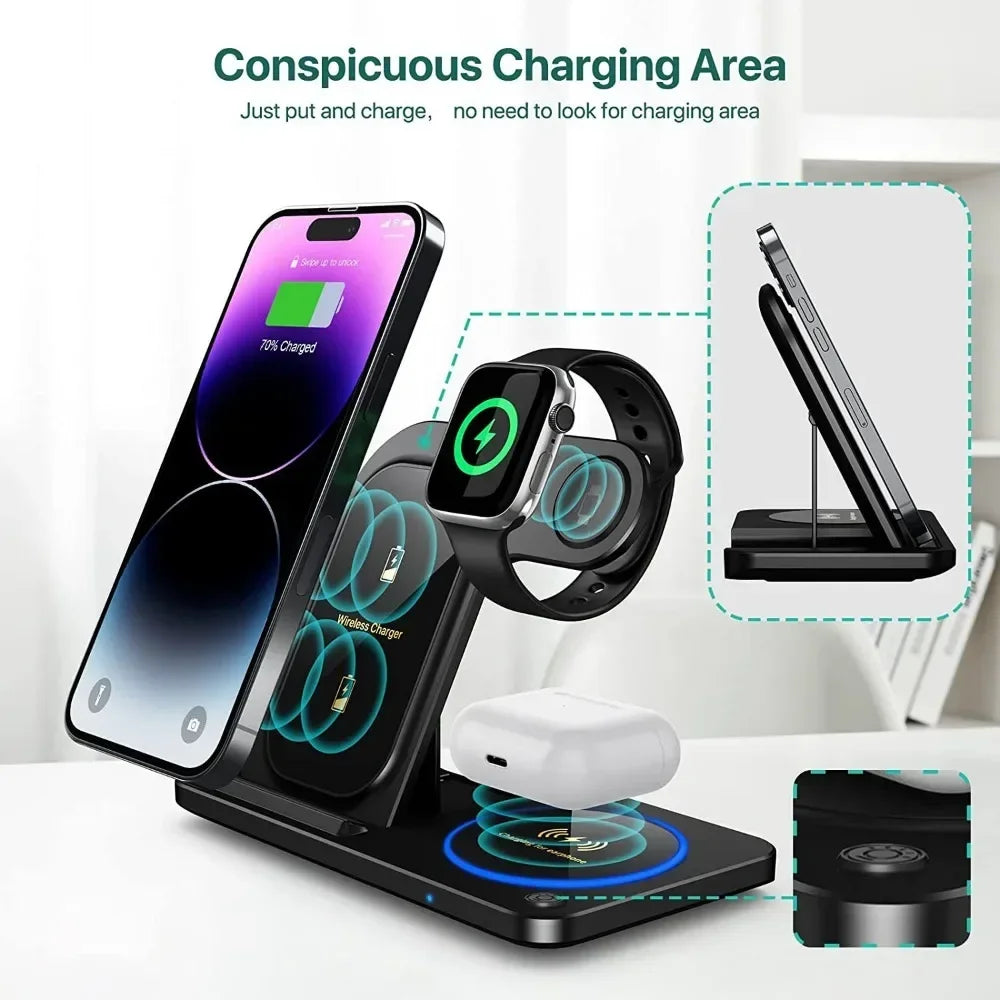 3 in 1 Fast Charging station, Foldable, for IPhone, Apple Watch,  Airpods