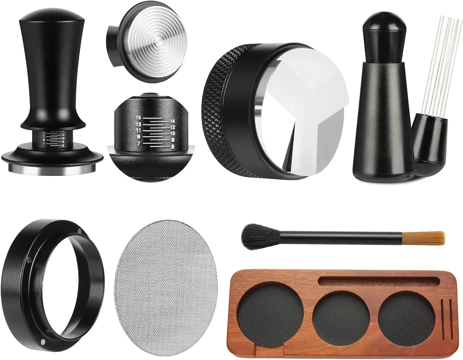 7-Piece Espresso Accessories Kit with 51mm Tamper, WDT Tool, Tamping Station, Dosing Funnel, Brush, Puck Screen