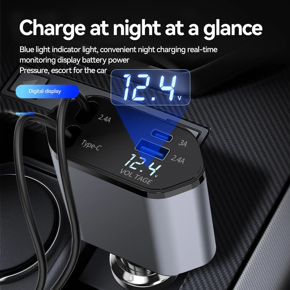 4 in 1 Car Fast Charger Retractable  Cable For IOS / Android