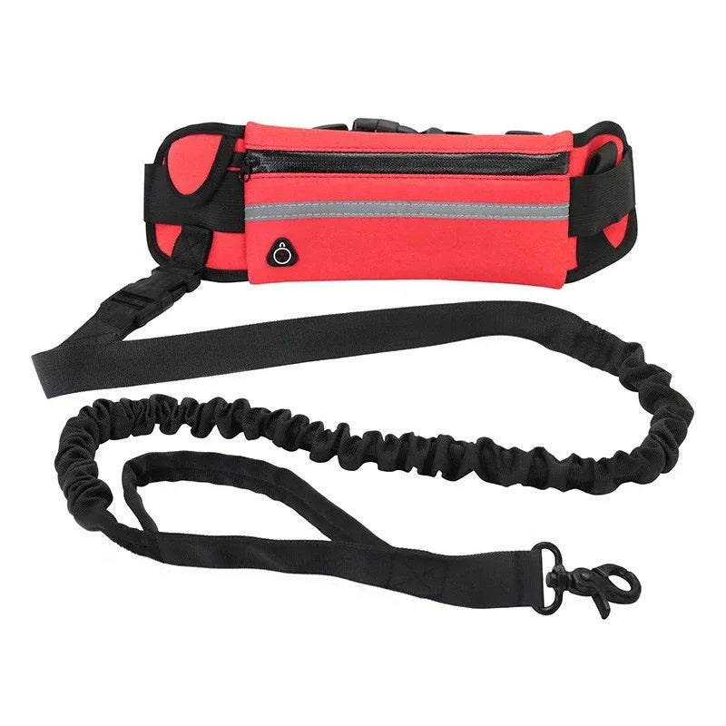 Hands Free Dog Leash for Running Walking Reflective Leash with Waist Elastic Belt Bag Retractable