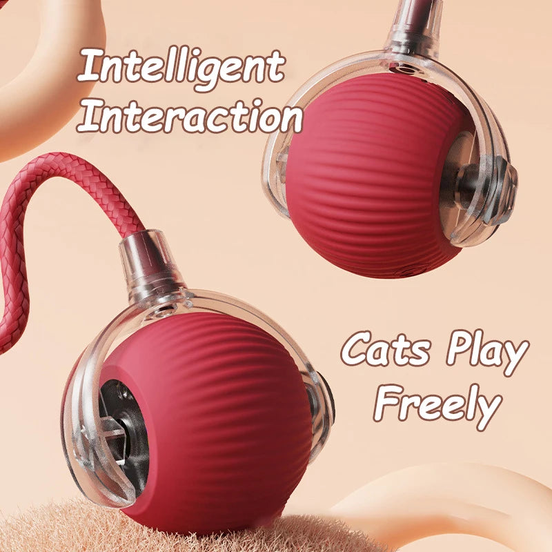 2Pcs Cat Interactive Ball Toy Automatic Rolling Ball Faux Tail Rechargeable Smart