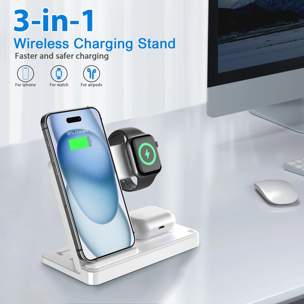 3 In 1 Fast Charging Dock Station  for iPhone, Apple Watch,  Airpods.