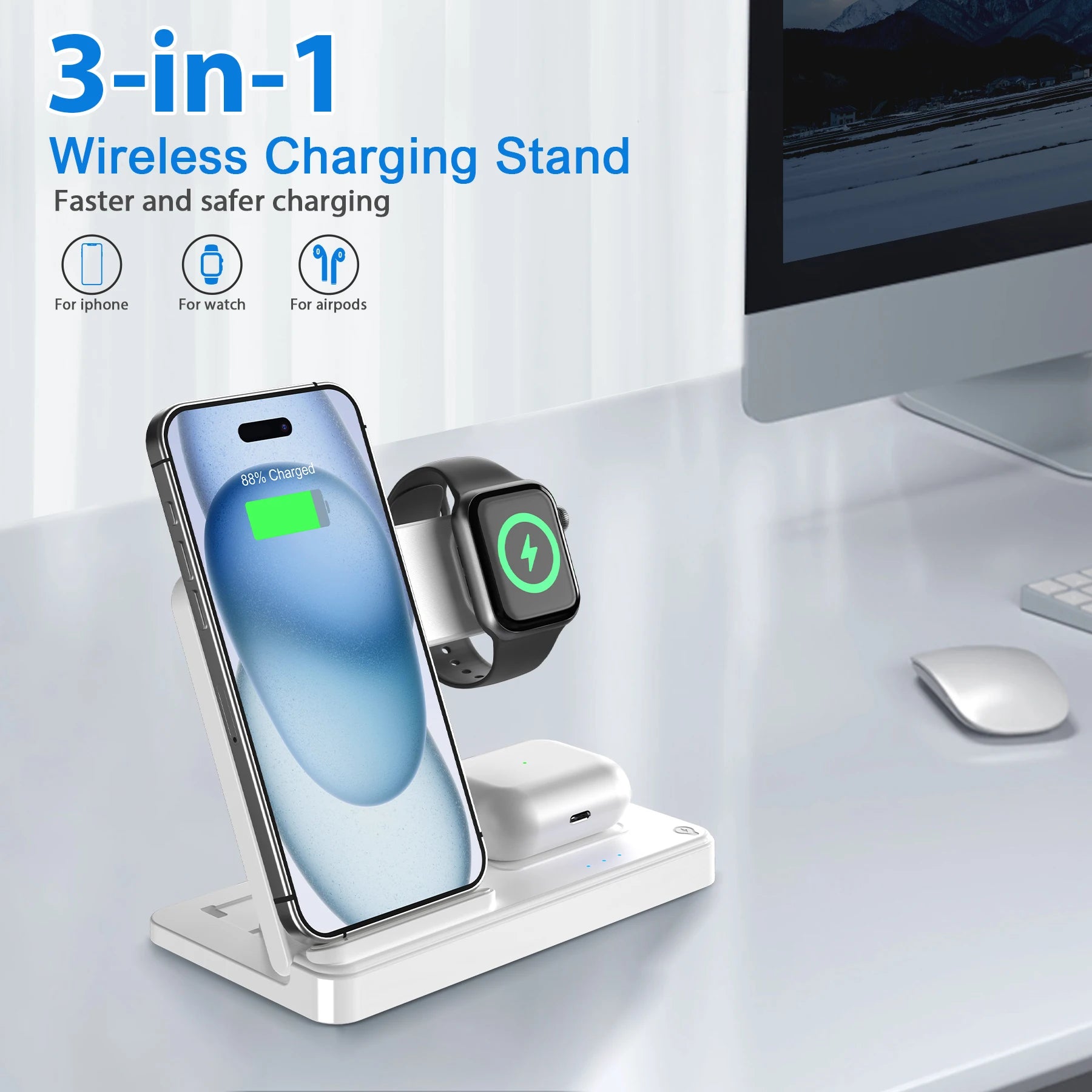 3 In 1 Fast Charging Dock Station  for iPhone, Apple Watch,  Airpods.