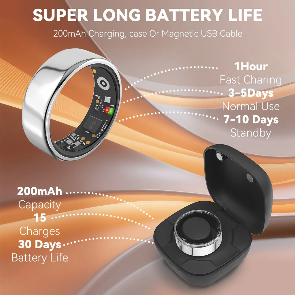 Smart Ring with Charging Case, for Men and Woman, Waterproof,  for Android / IOS.