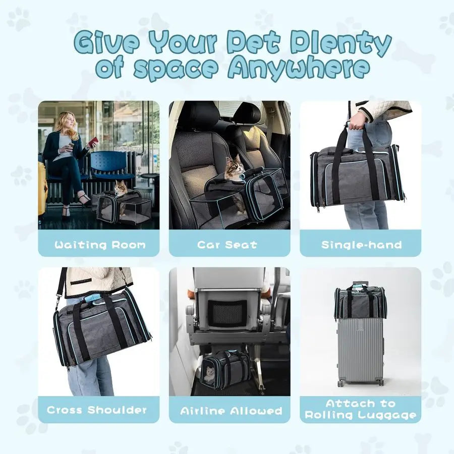 Expandable Dog amp Cat Carrier, Airline Approved Soft Pet Carrier, Breathable amp Collapsible Design, Ideal for Small Dogs, Cats