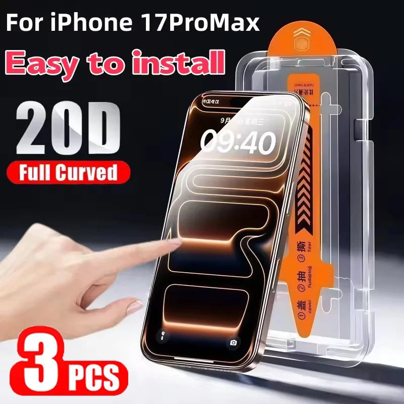 3Pcs Oleophobic Coating Dust Free Easy Installation Screen Protector for IPhone 17 16 15 14 13 Pro Max Plus Air 16E HD Glass