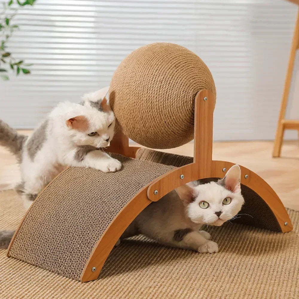 2 In 1 Cat Scratching Ball Wooden Cat Scratcher Sisal Board