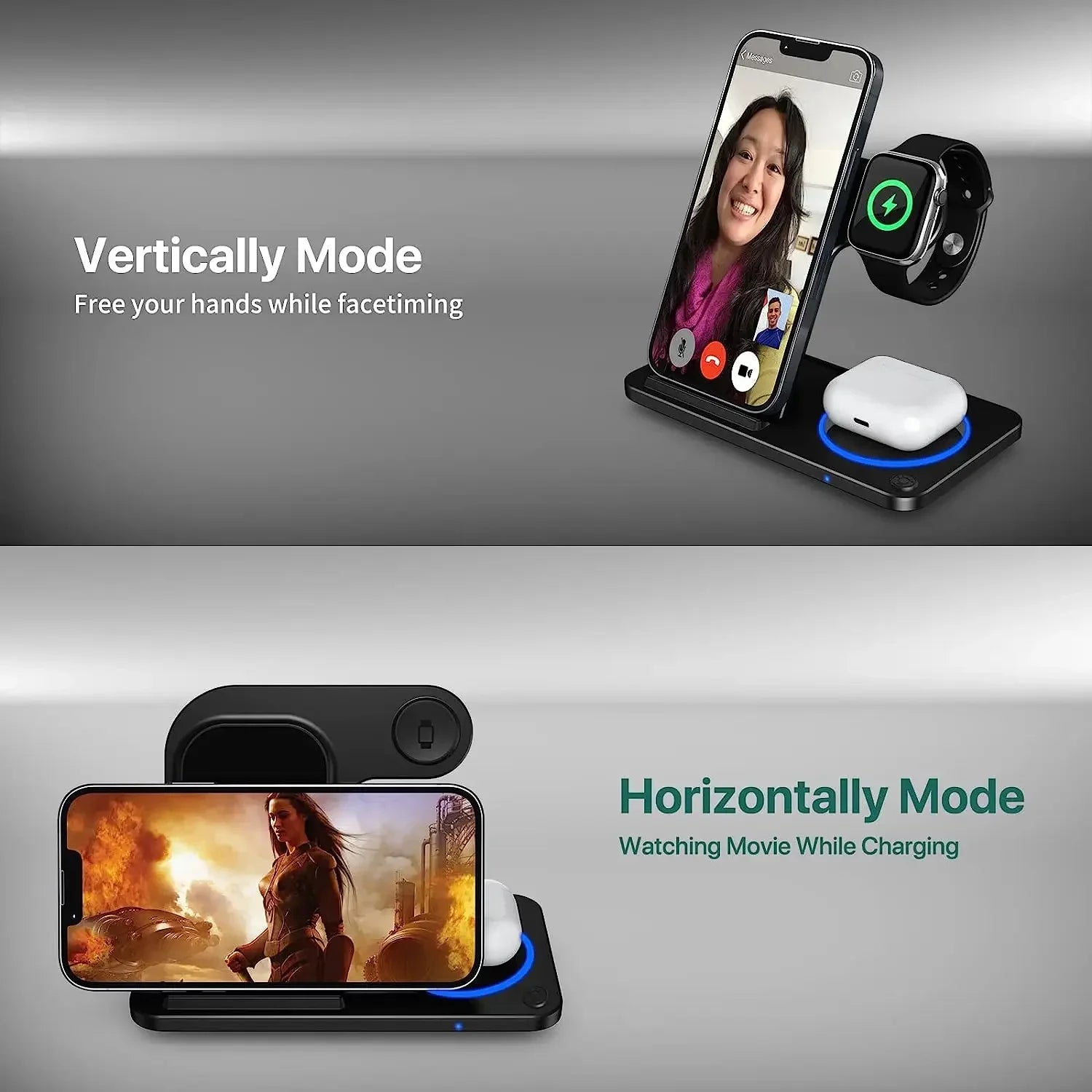 3 in 1 Fast Charging station, Foldable, for IPhone, Apple Watch,  Airpods