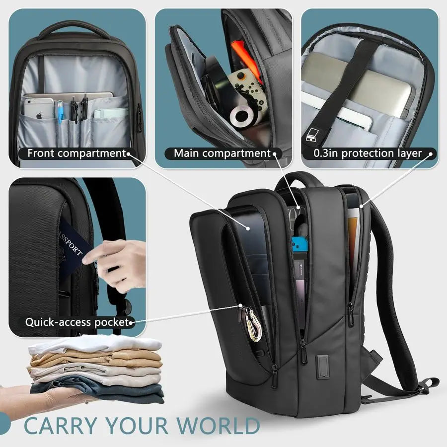 Laptop Backpack for Men with USB Charging Port WaterResistant for 15.6 Inch Computer Bag Durable HighTech Daypack Casual Backpac