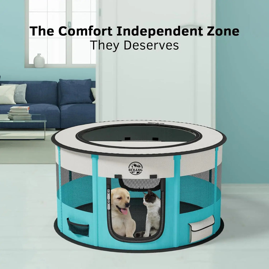 Large Foldable Pet Playpen  Indoor Outdoor Exercise Pen with Carrying Case