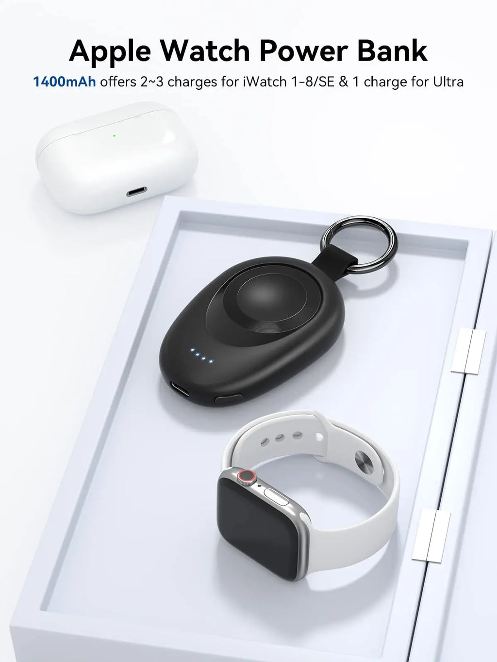 Portable Power Bank Charger for Apple Watch Keychain.