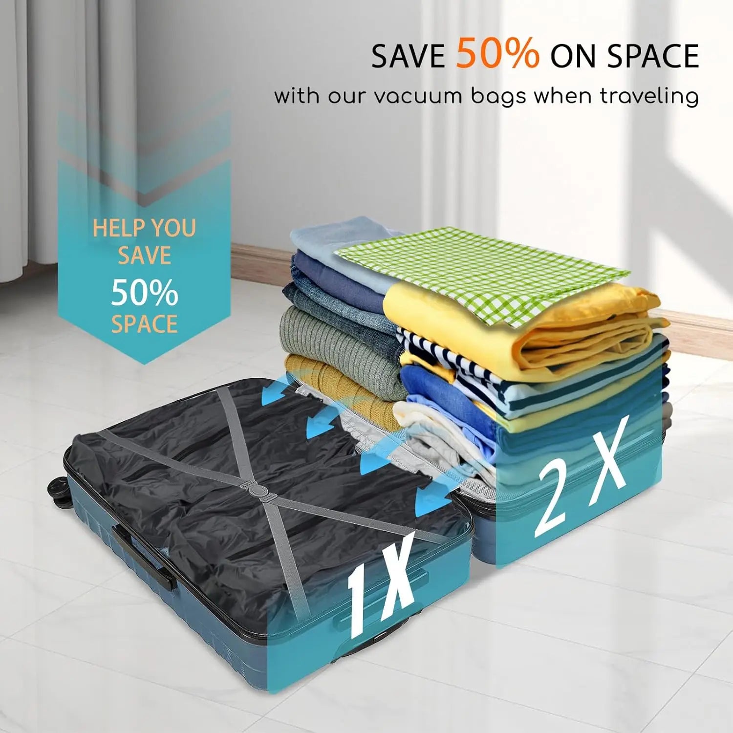 2 Pack Vacuum Compression Bags for Travel with Pump